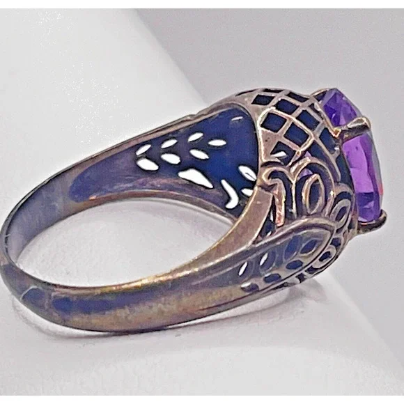 1CT Natural Amethyst 925 Solid Sterling Silver Victorian Style Ring Sz 8 - Picture 7 of 7